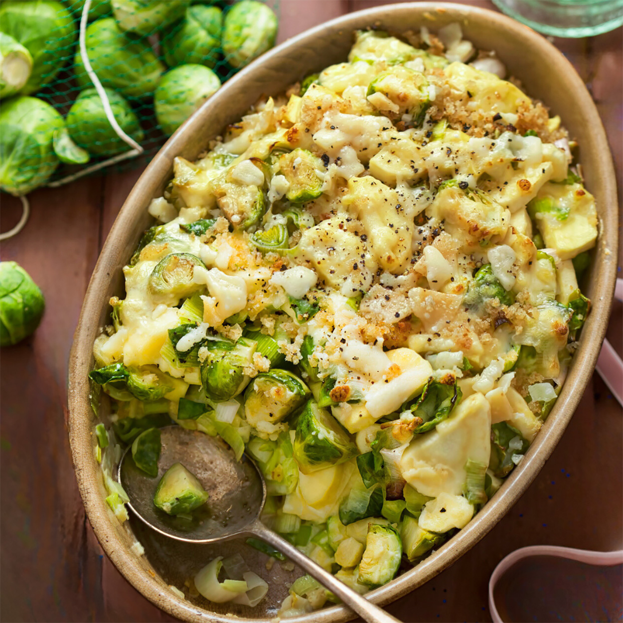 creamy brussels sprout parsnip gratin