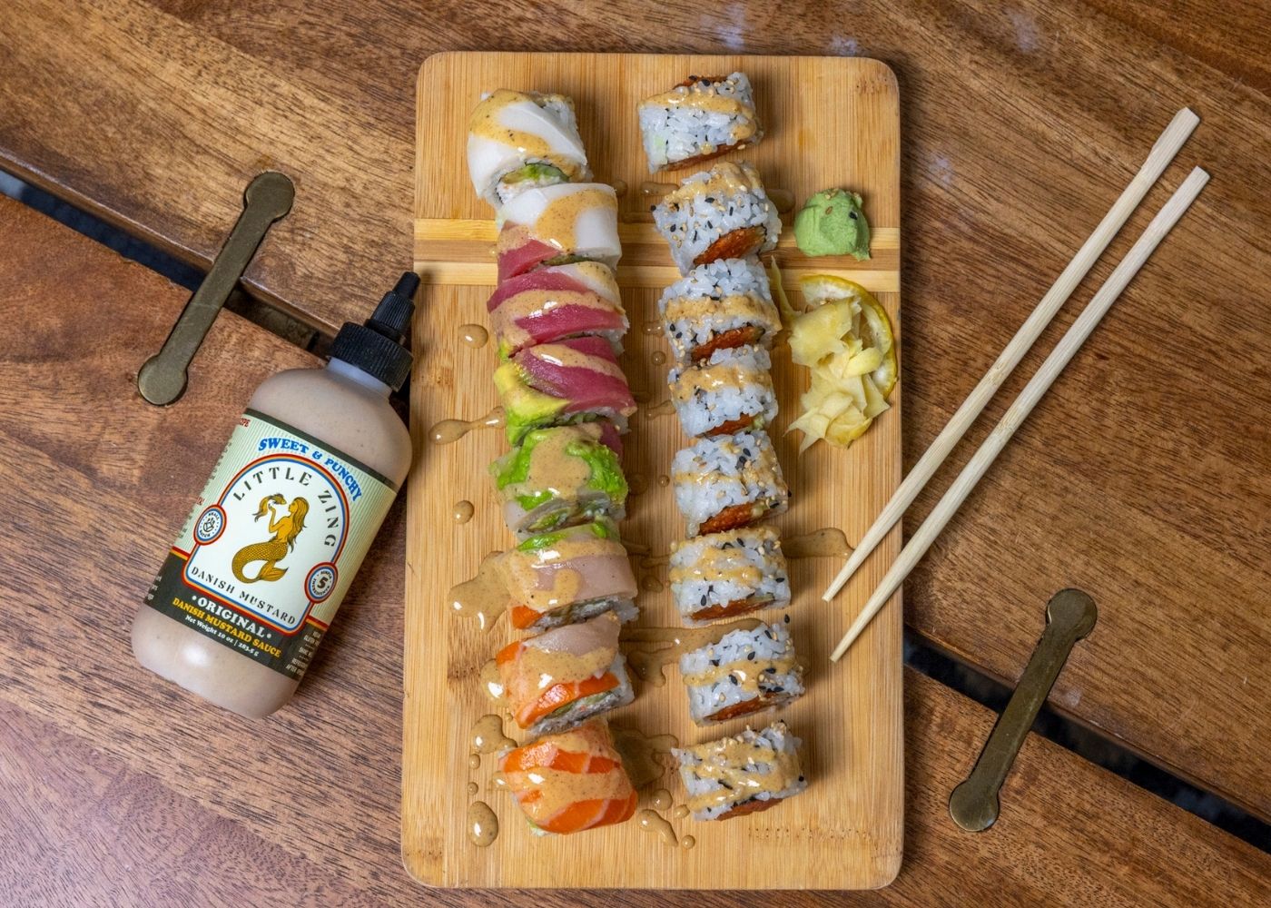 mustard with sushi