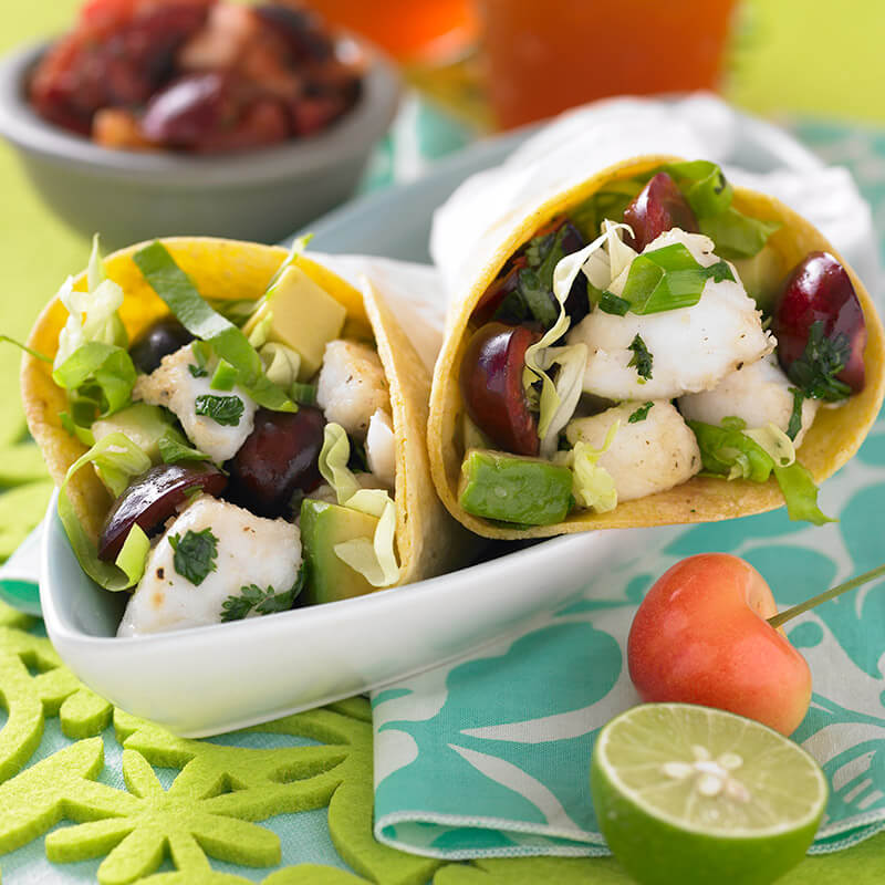 fish tacos with cherry salsa