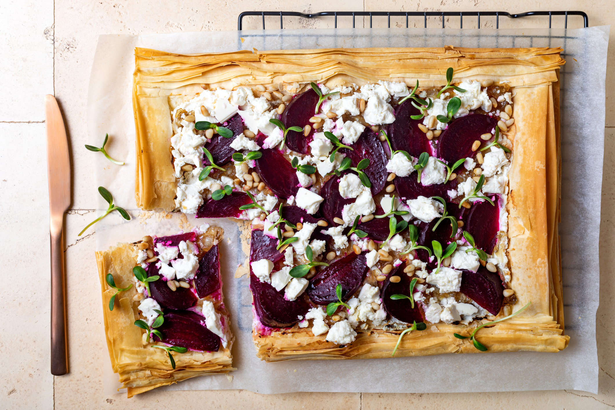 beet and feta filo pizza