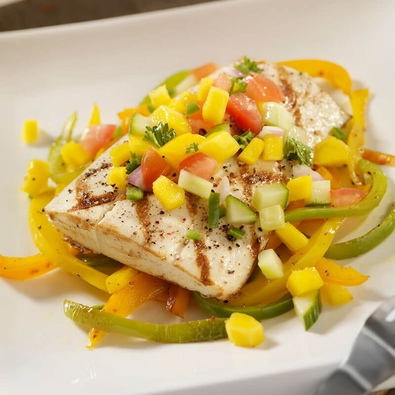 grilled halibut with peach and pepper salsa