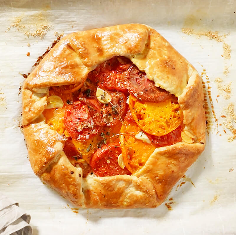 heirloom tomato and asiago galette